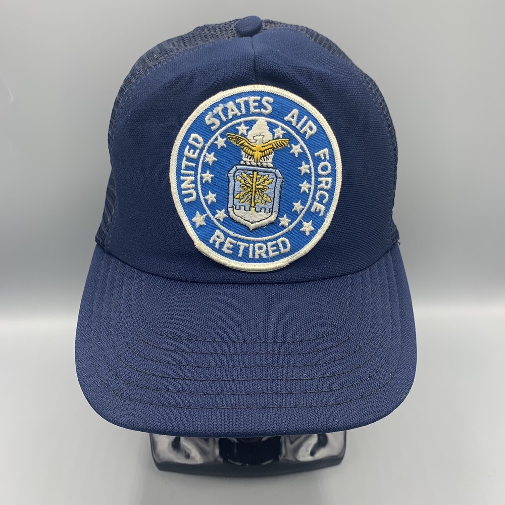 Vintage U.S. Air Force Retired Hat Snapback Truckers Cap Eagle Crest Made In USA